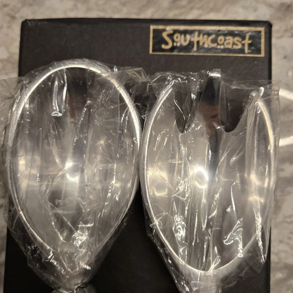 SouthCoast Beaded Handle Stainless Steel Salad Servers NEW Original Box